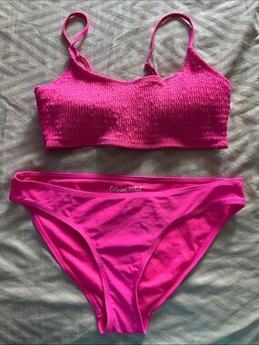 Cabana del Sol Bright Pink Smocked Bikini Set